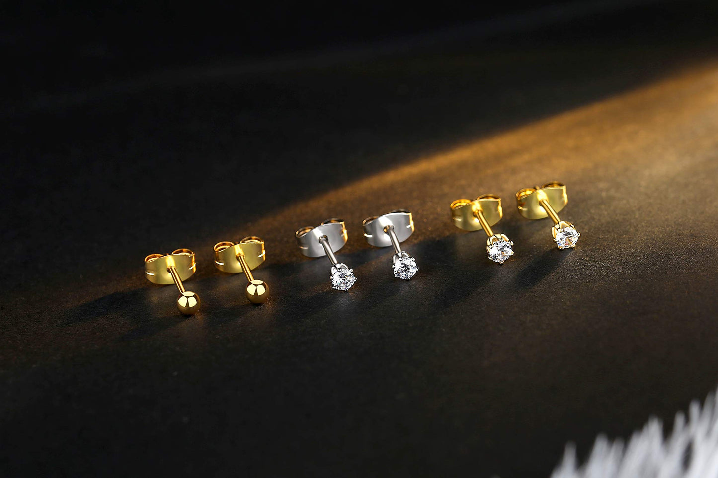 FOSIR 10 Pairs 3mm Tiny Women's Surgical Stainless Steel Clear Cubic Zirconia Stud Earrings, Hypoallergenic 316L Earrings Pack