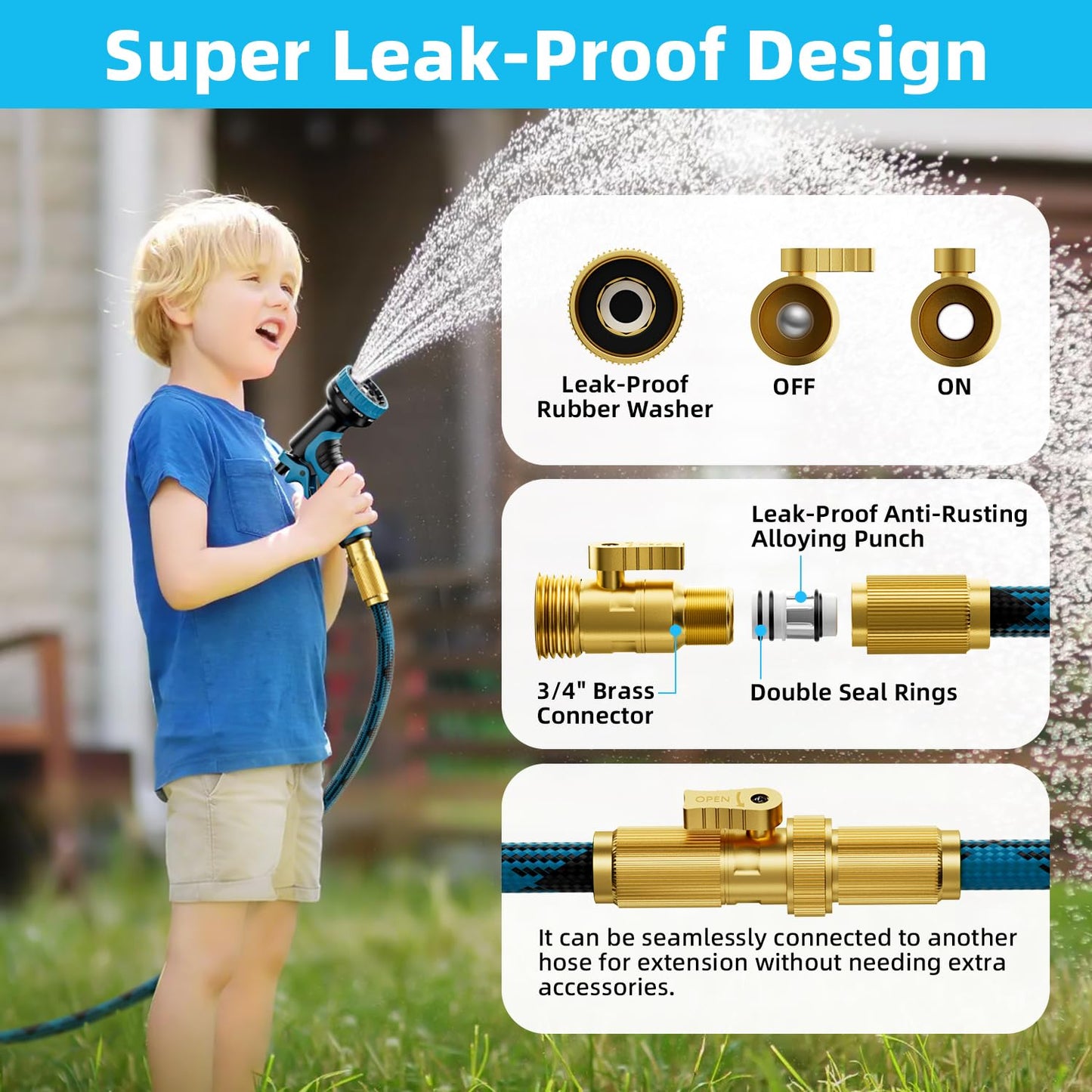 Garden Hose, Non-Expandable Water Hose 125 ft, Flexible, Kink & Leak Proof Water Pipe with 10-Function Spray Nozzle, Lightweight Outdoor Hose for Yard, Lawn, Car Wash, RV and Home Use