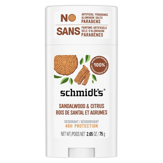 Schmidt's Aluminum-Free Vegan Deodorant Sandalwood & Citrus for Women and Men, with 24 Hour Odor Protection, Natural Ingredients, Cruelty-Free, 2.65 oz