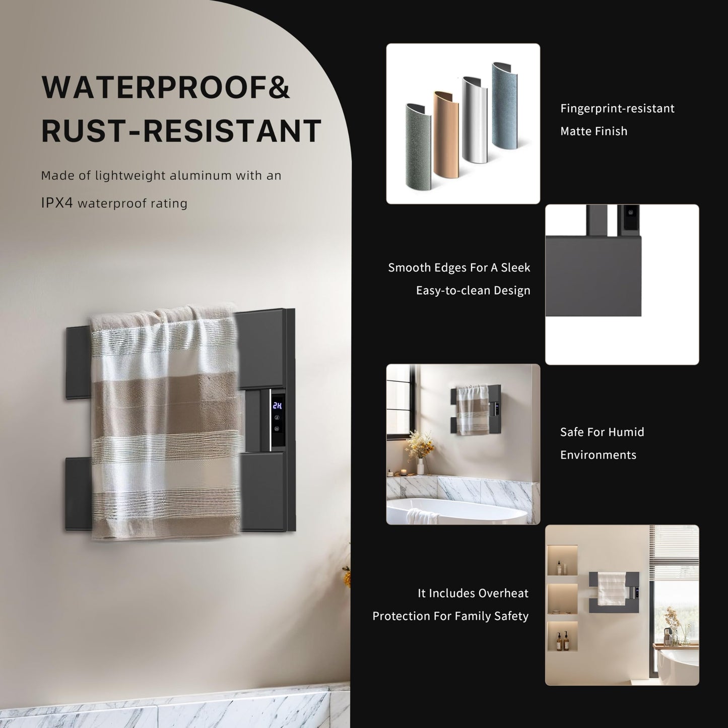 EIKANIOS Electric Heated Towel Warmer Rack - Wall-Mounted with Timer & Temperature Control, Plug-in/Hardwired, Fast Heating, Smart Touch Panel