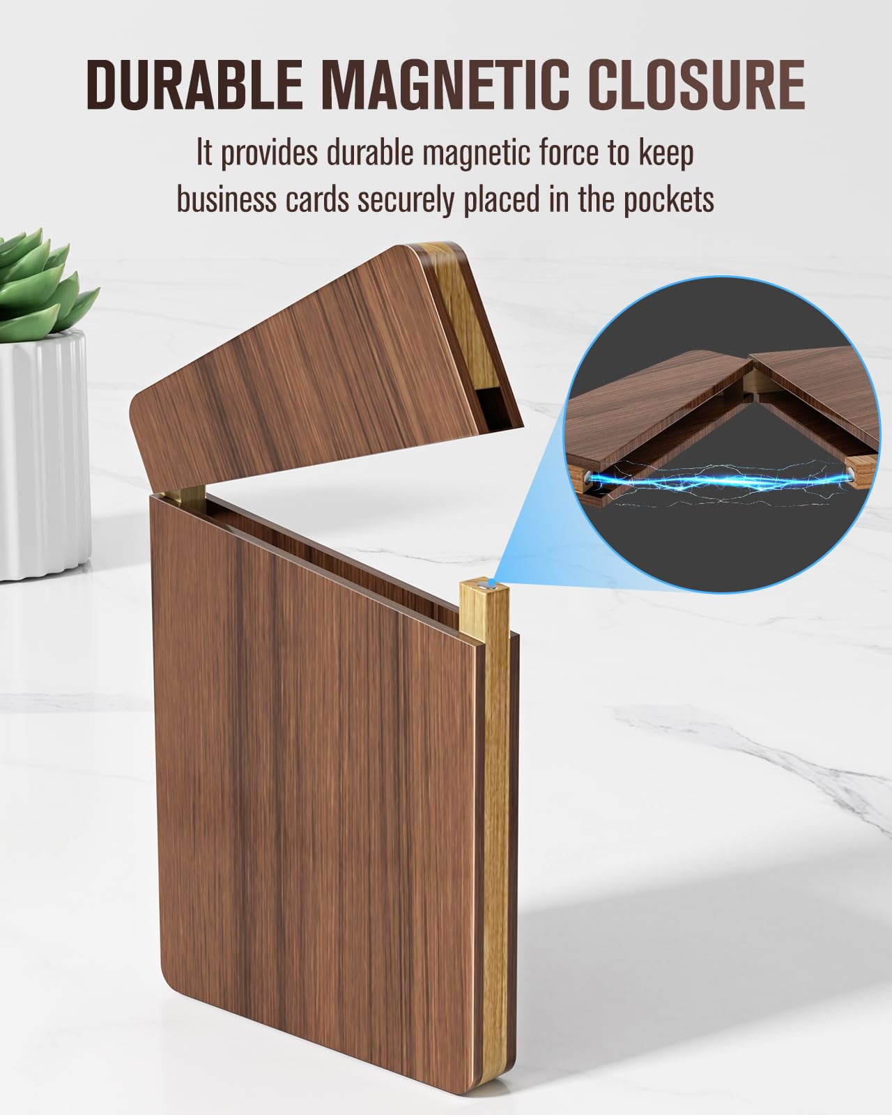 MaxGear Portable Wooden Business Card Holder for Men, Premium Walnut Business Card Case Walnut Credit Cards Pocket for Carrying Your Cards, Slim Magnetic Closure Card Holder for Business & Networking