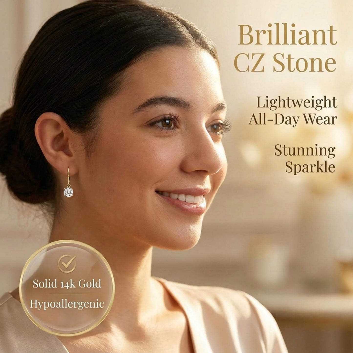 MAX + STONE 14k Gold Leverback Cubic Zirconia Dangle Earrings for Women | Real Yellow Gold Dangle Earrings | 2 CT.TW 14k Gold Earrings for Women | CZ Cubic Zirconia Drop Earrings