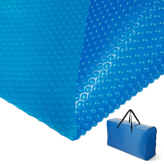 Goplus Pool Cover, 18 x 36 FT Solar Blanket 12 Mil with Carrying Bag for In-Ground and Above-Ground Swimming Pools, Rectangle Hot Tub SPA Thermal Blanket, Blue Bubble