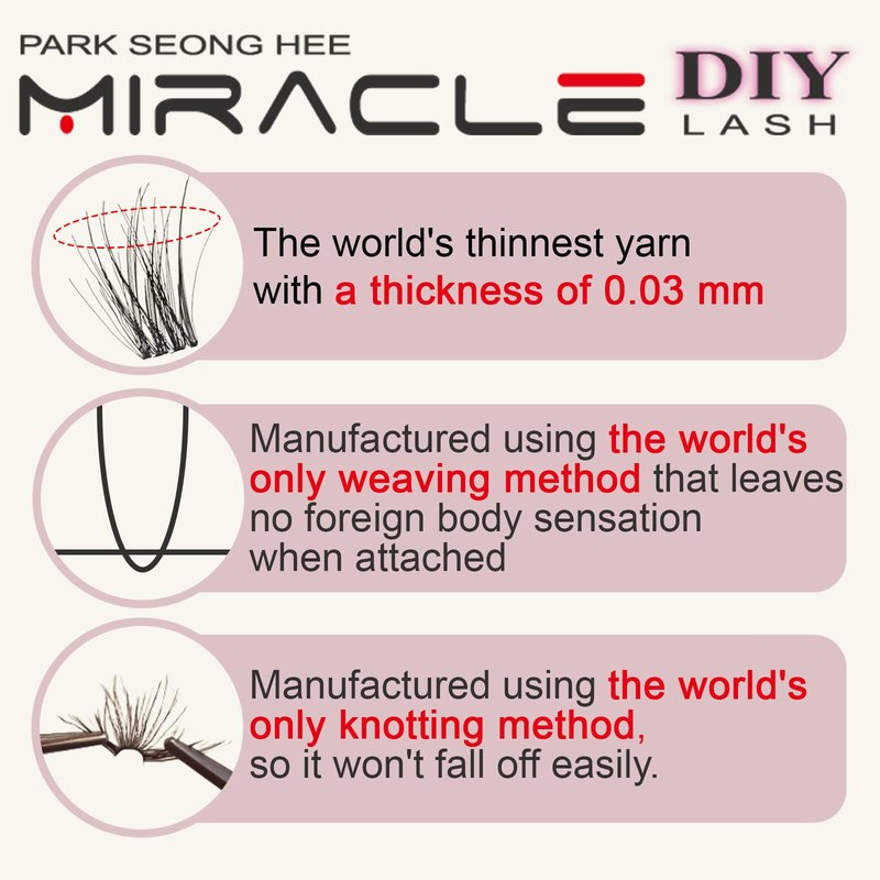 PARK SEONG HEE MIRACLE LASH DIY False Eyelashes, Lash Clusters, Lengthening Wisps 9mm-16mm Contact Lens Friendly, Easy to Apply, Reusable Strip Lashes (E5-280, 14mm) Thickness 0.03mm Lash Clusters