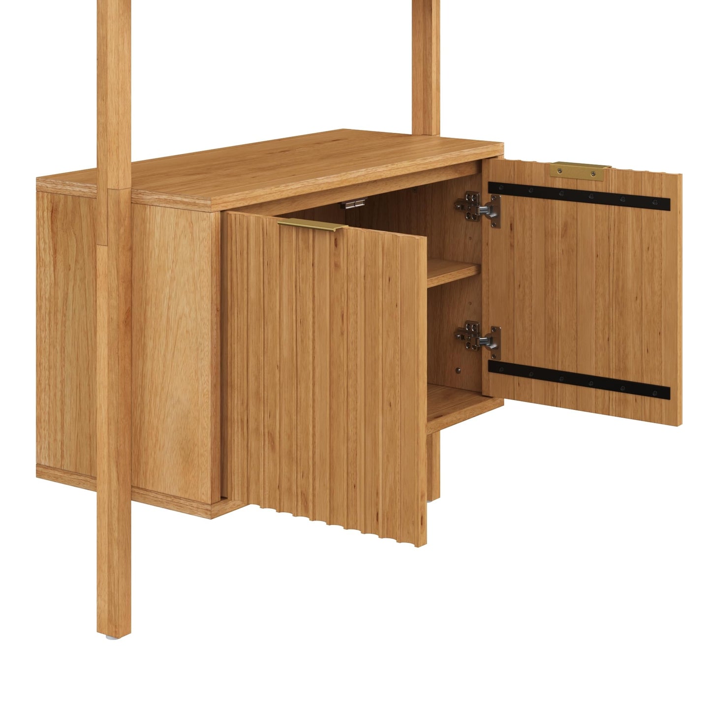 Nathan James Jasper 3-Shelf Solid Wall Mounted Bookcase, Bohemian Bookshelf with Cabinet with Fluted Doors, Set of 2