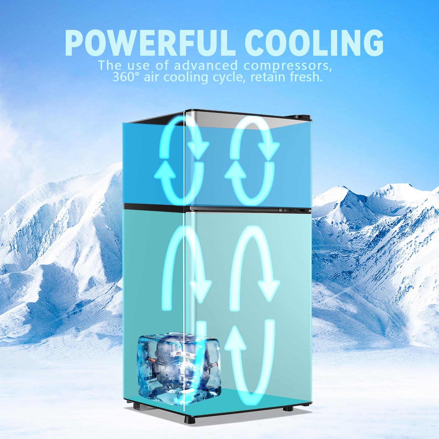 TACOOL Mini Fridge with Freezer 2.4 Cu.ft Mini Refrigerator Double Doors Dorm Fridge Compact 7 Modes Temp Suit for Apartment Bedroom Office Silver