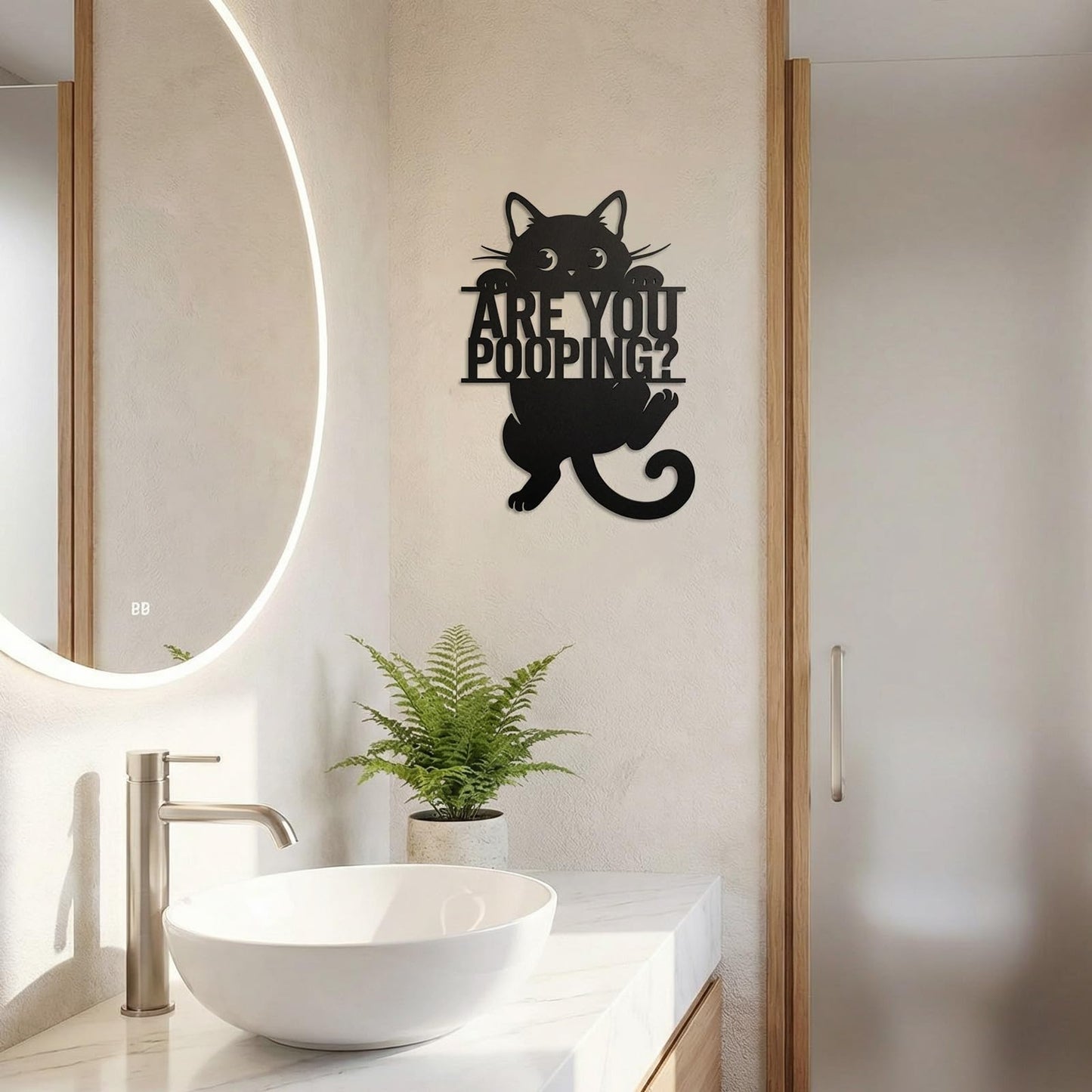FANTAART Black Cat “Are You Pooping” Bathroom Signs Wall Art,15x11 Inch Funny Metal Cat Restroom Sign Animal Bathroom Wall Art for Toilet, Cat Lover Gifts for Women Home Decor