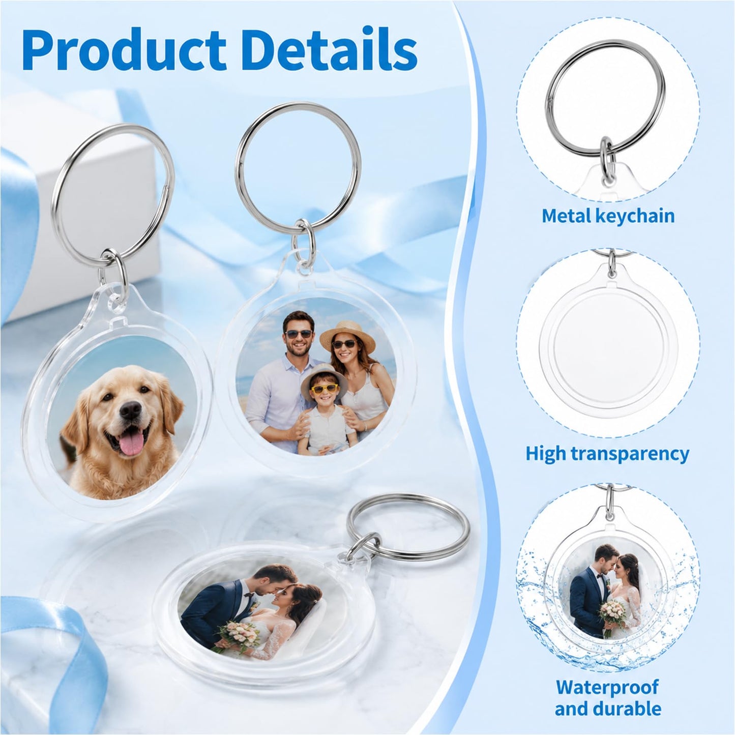 KongTiva 100 Pcs Photo Insert Keychain, Clear Acrylic Picture Keychains Round Blank Picture Frame Keyring Holder for DIY Crafts Wedding Bridal Party Favors Small Business Branding