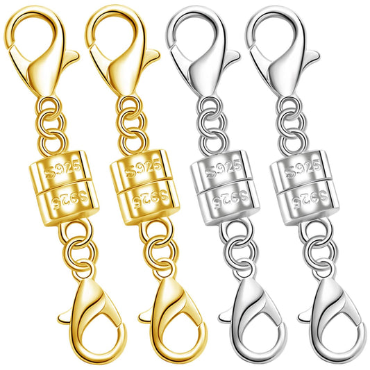 925 Silver Double Lobster Magnetic Necklace Clasps,Magnetic Jewelry Clasps for Necklaces Extender Bracelet Clasps and Closures (2golden+2silvery)