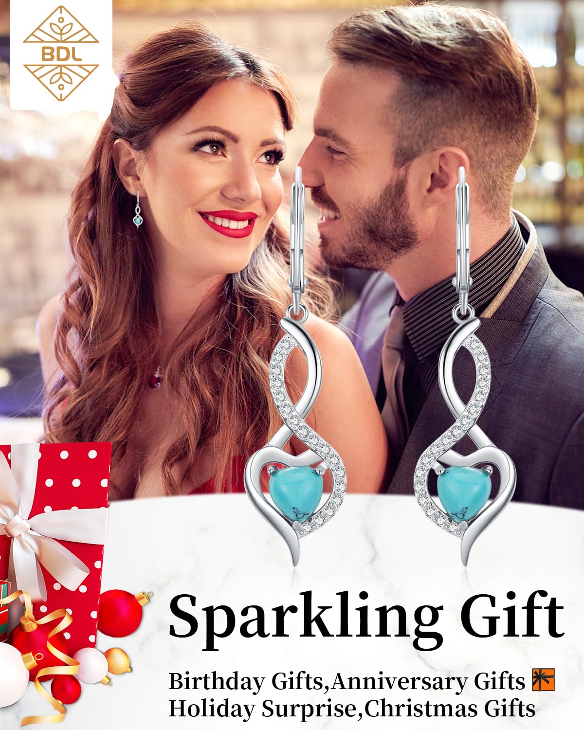 Heart Turquoise Jewelry for Women-Genuine Turquoise Leverback Earring 925 Sterling Silver Dangle Drop Earrings Vintage Gifts for Valentine/Mother's Day/Christmas