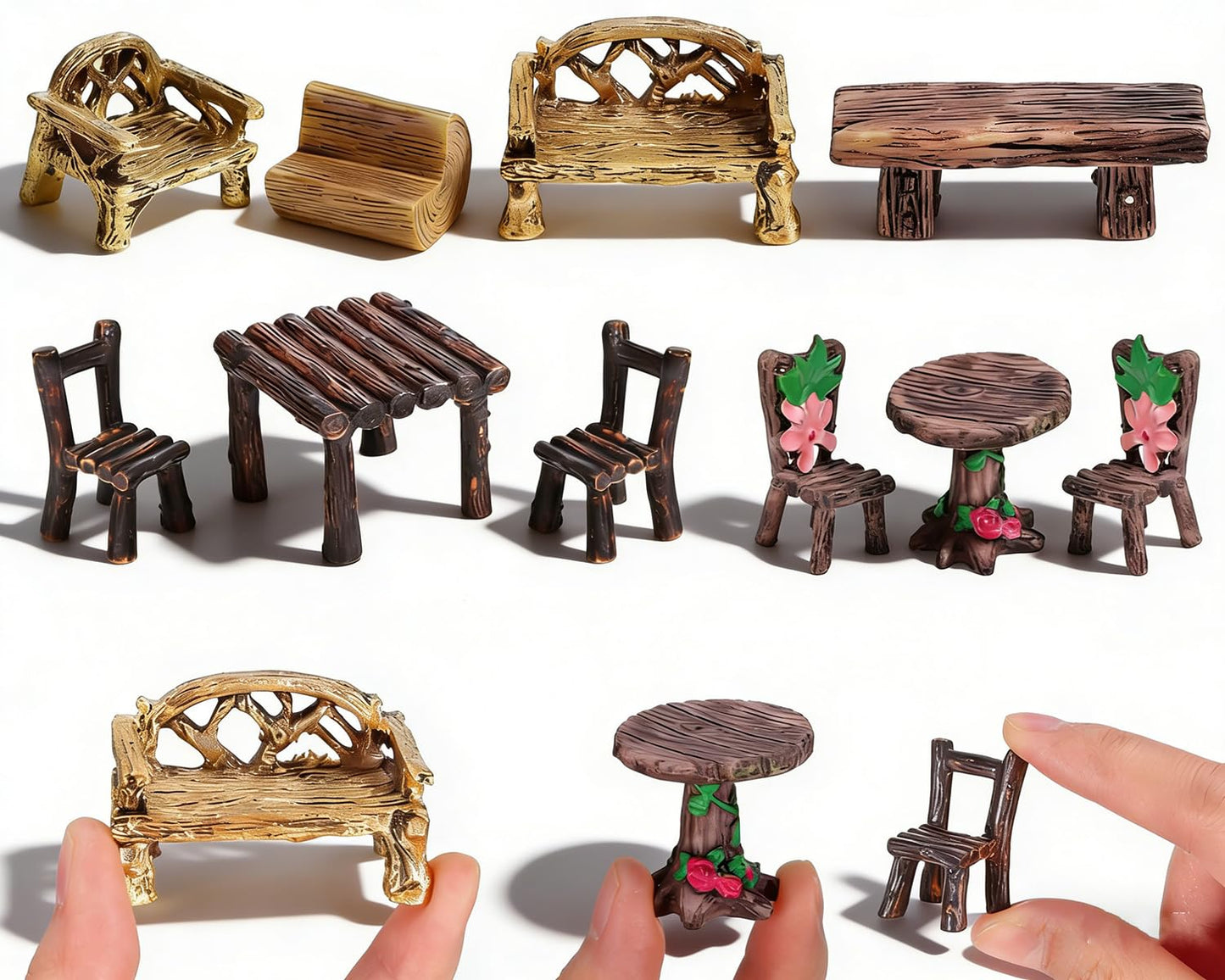 Fairy Garden Accessories 10-Pack Miniature Table and Chairs Set, Mini Fairy Garden Resin Ornaments, Outdoor Decor for Miniature Dollhouse & Micro Landscape DIY