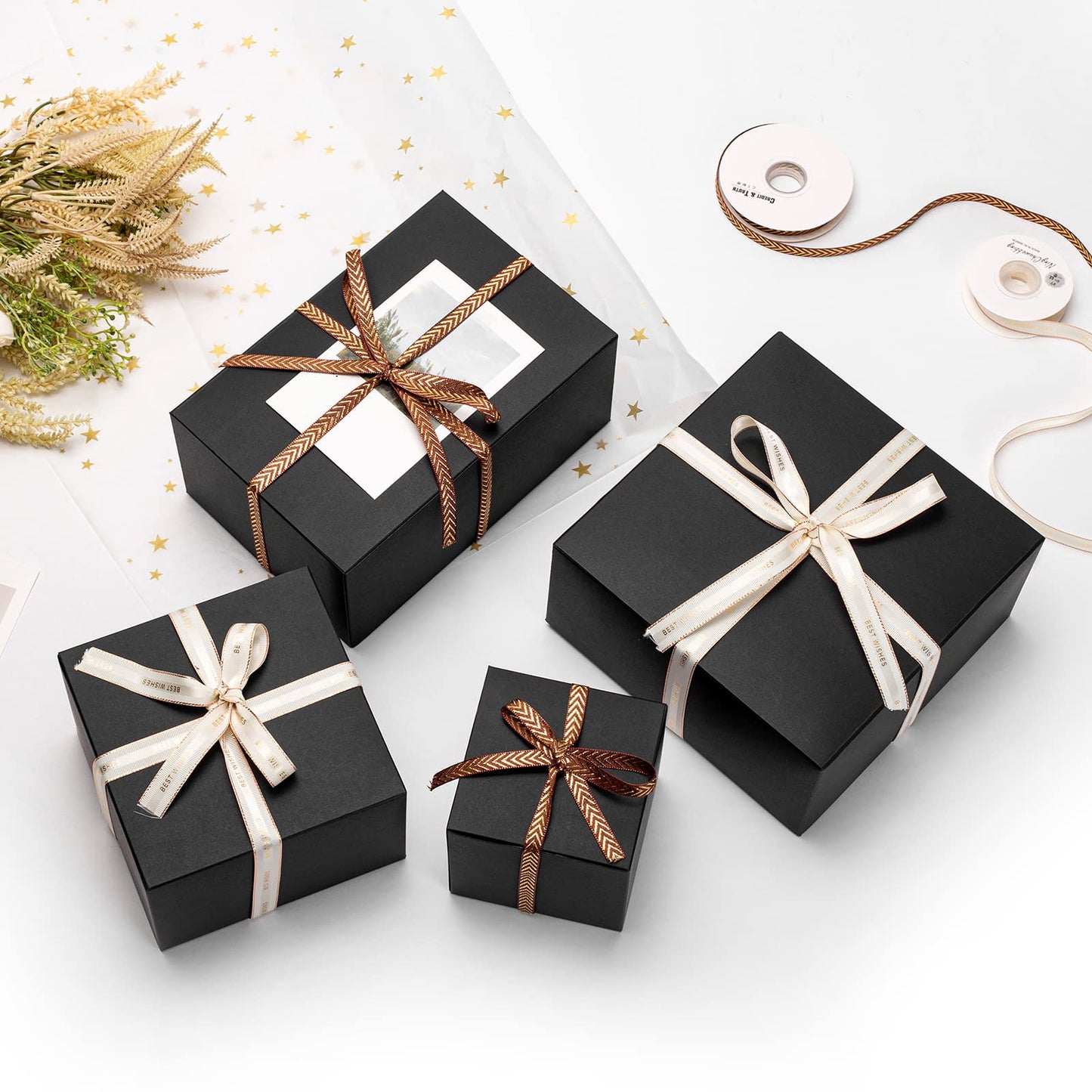 Mcfleet Black Gift Boxes with Lids 4x4x4 Inches 25 Pack Groomsmen Proposal Cardboard Craft Gift Box for Christmas, Wedding, Graduation, Holiday, Birthday Presents Packaging