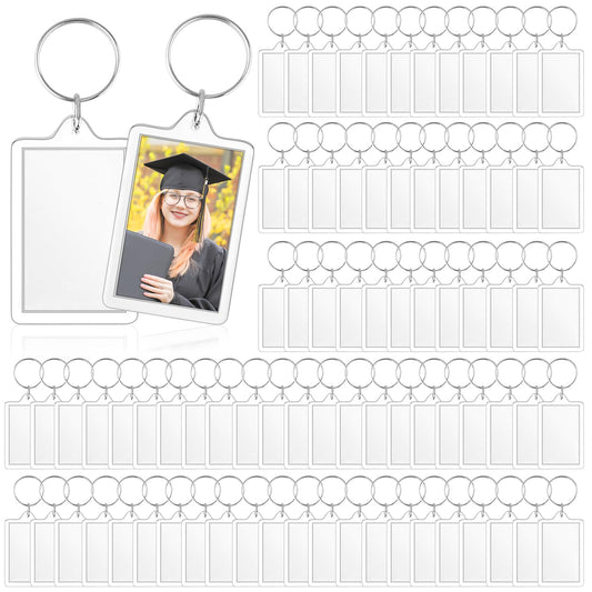 150 PCS Blank Photo Insert Keychains,Translucent Acrylic with Split Key Rings for Double-Sided Photos,Small Pendant Picture Frames for Family, Friends,DIY Gifts & Craft(Fit 1.1 × 1.8inch Pic）
