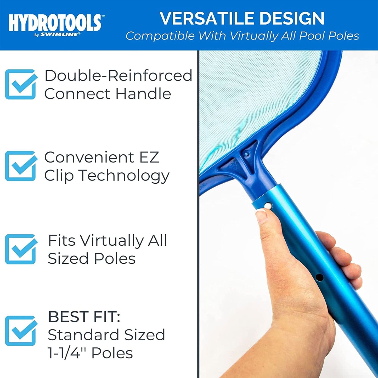 Swimline 8039 Premium Extra Strong Leaf Skimmer Net Head Cleaner for Swimming Pool Spa Fountain Pond Hot Tub Leaves Bugs Debris Fine Cleaning Maintenance, Heavy Duty Large, Blue
