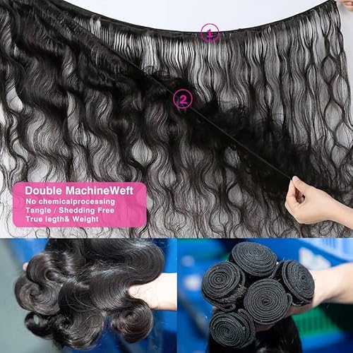 Human Hair Bundles with Closure 18 20 22+16 Inch 100% Brazilian Virgin Human Hair Weave Body Wave 3 Bundles with 4x4 Lace Closure