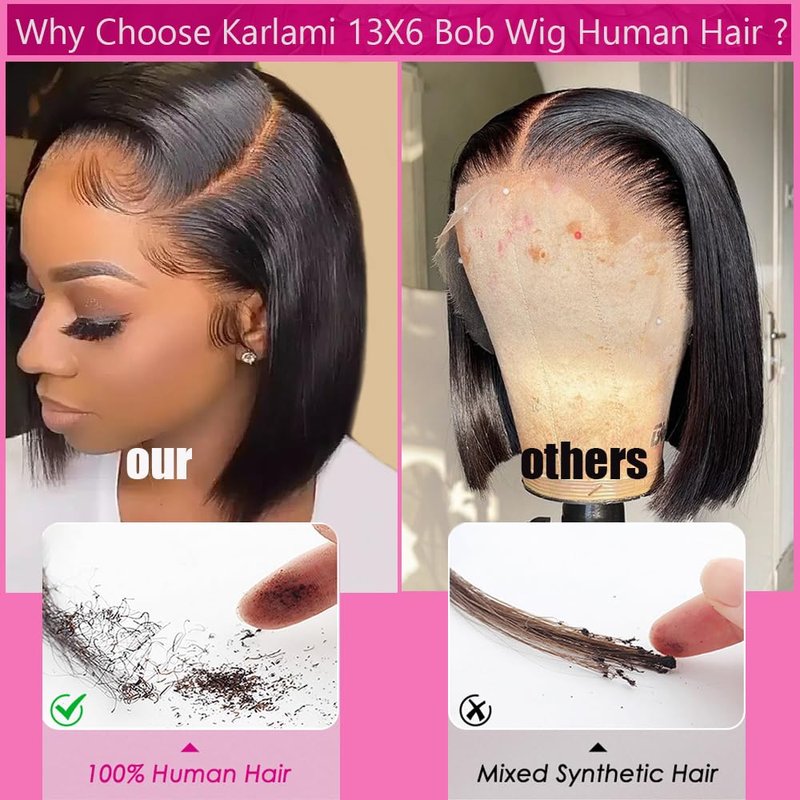 Bob Wig Human Hair 13x6 HD Lace Front Wigs Human Hair 180% Density Straight Lace Front Bob Wigs for Black Women Pre Plucked Pre Cut 100% Brazilian Virgin Real Hair Glueless Wigs Black Color 12 Inch