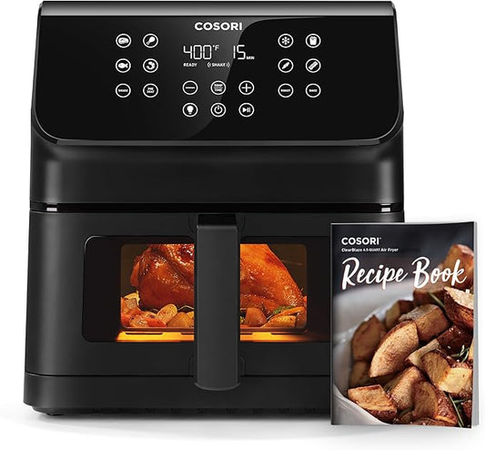 Cosori Clear Window Air Fryer, 6.5 Quart Large Compact Airfryer, 12 One-Touch Savable Custom Functions, Cookbooks and Online Recipes, Nonstick and Dishwasher-Safe