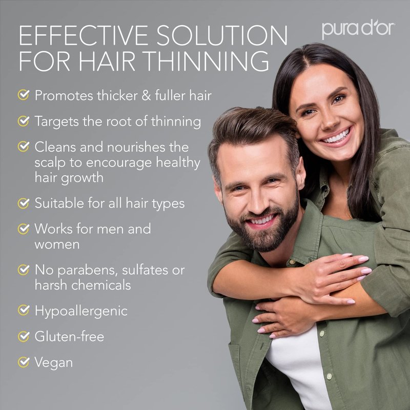 PURA D'OR Anti-Thinning Biotin Shampoo and Conditioner, CLINICALLY TESTED Effective Results, Herbal Blend Thickening Products For Women & Men, Original Gold Label Set, Natural Earthy Scent, 8oz x2