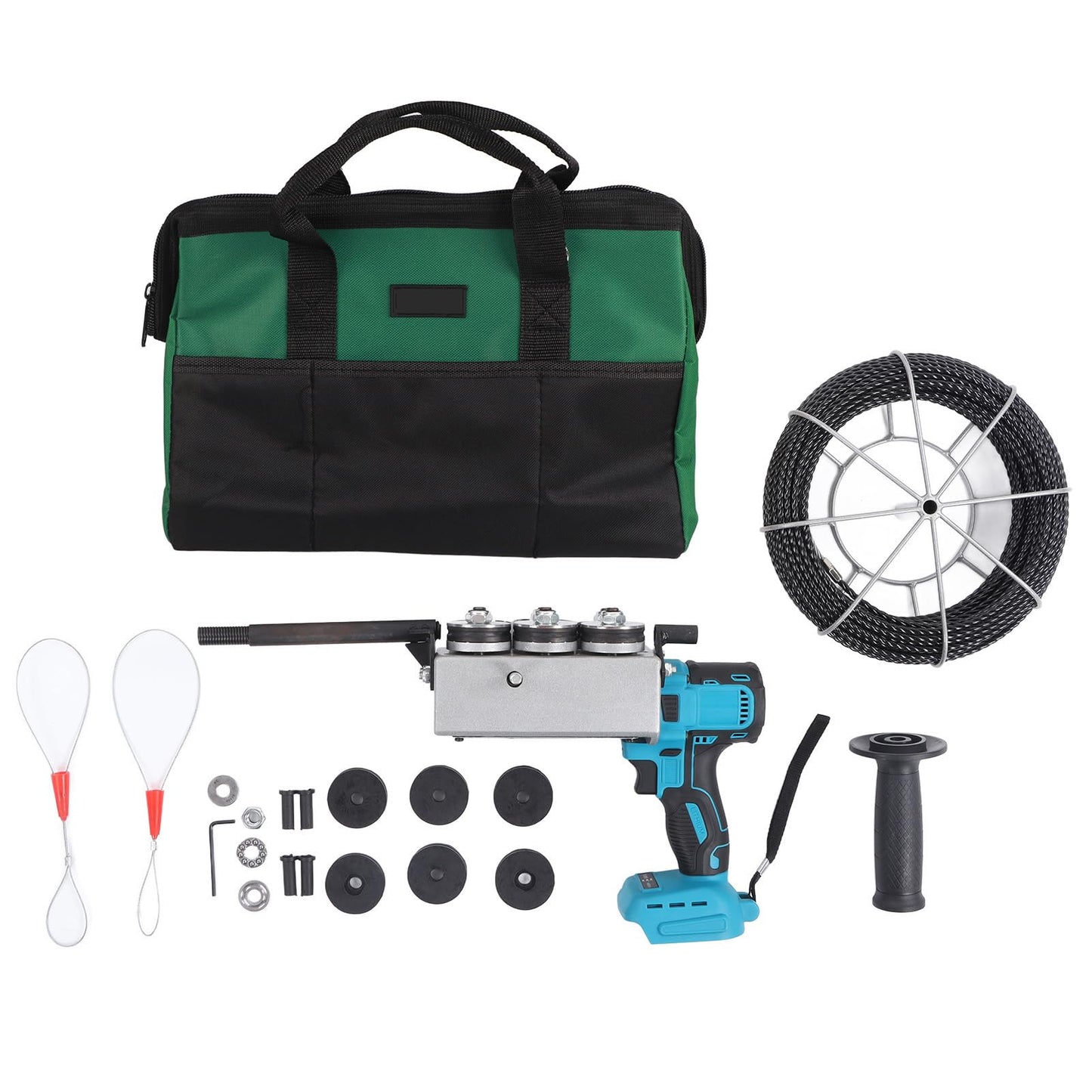 Automatic Wire Stringing Machine, Angle Adjustable Fish Tape Tools with 6 Spare Rubber Wheel, 21V Electric Cable Pipe Wearer Stringing Machine for Construction Hydropower