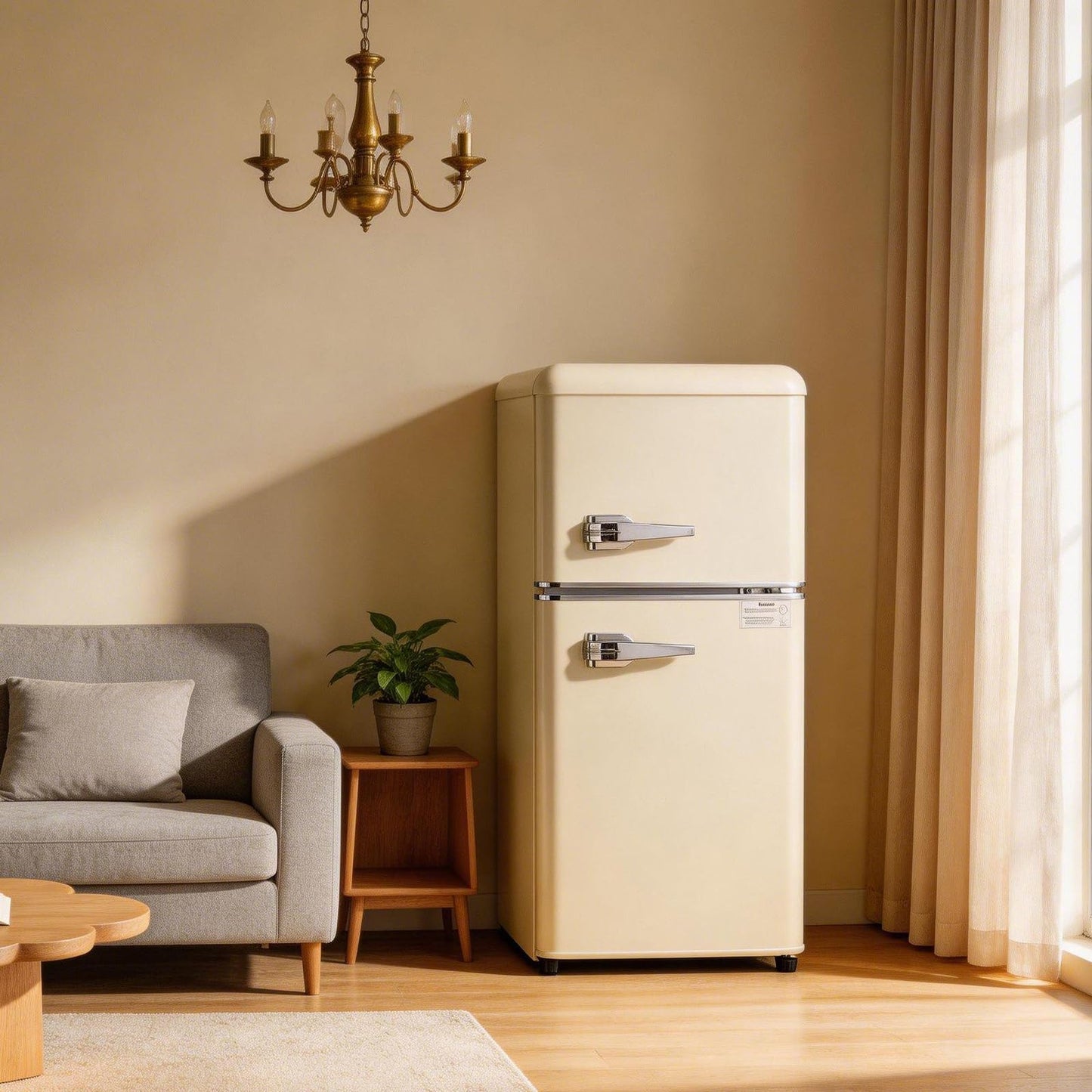 Cucina Magica Mini Fridge for Bedroom, 3.2 Cu.Ft Mini Fridge, Retro Refrigerator with Adjustable and Removable Double Doors, Suitable for Office, Bedroom, Dormitory or Cabin, Blue