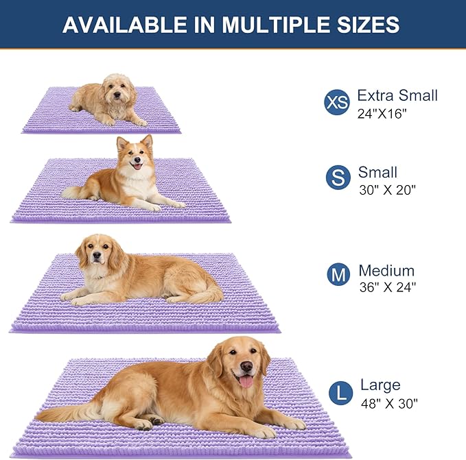 OLANLY Dog Door Mat for Muddy Paws 59x35, Ultra Absorbent Chenille Mud Doormat, Non-Slip Washable and Dirt Trapping Doormat for Indoor Entryway, Quick-Dry Indoor Pet Bed Mats for Dogs, Lavender