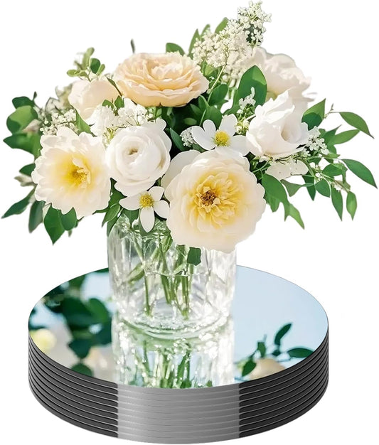20 Pack Round Mirror Centerpieces for Tables, No Glass AcrylicCircle Mirror Table Centerpieces Mirror Tray Candle Plates for Wedding Table DecorationChristmas Home Decor (8inch)