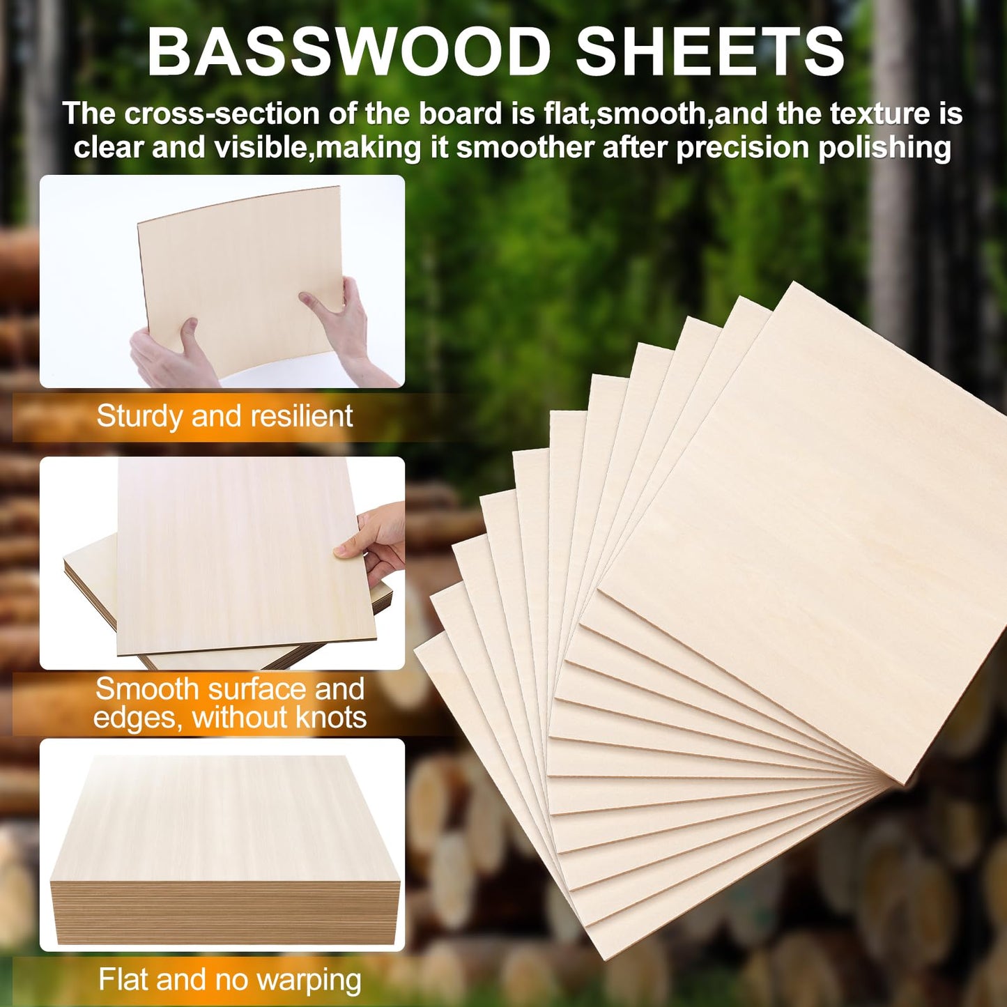 Yalumo Basswood Sheets 12 x 12 x 1/8 Inch, 26 Packs Plywood Sheets Unfinished Wood for Crafts 3mm Thick Basswood for Laser Cutting, DIY Architectural Models, Engraving, Wood Burning, Painting