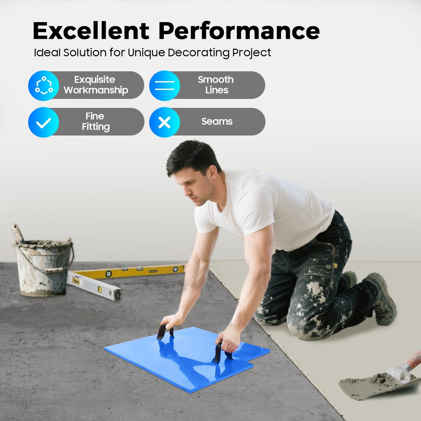 LNUJIUN 4 Pieces Concrete Stamps Mats Set 24"x24" Concrete Texturing Skin with Handles 0.7" Thickness Stone Texture Cement Stamps for Walls/Floors (4 Colors)