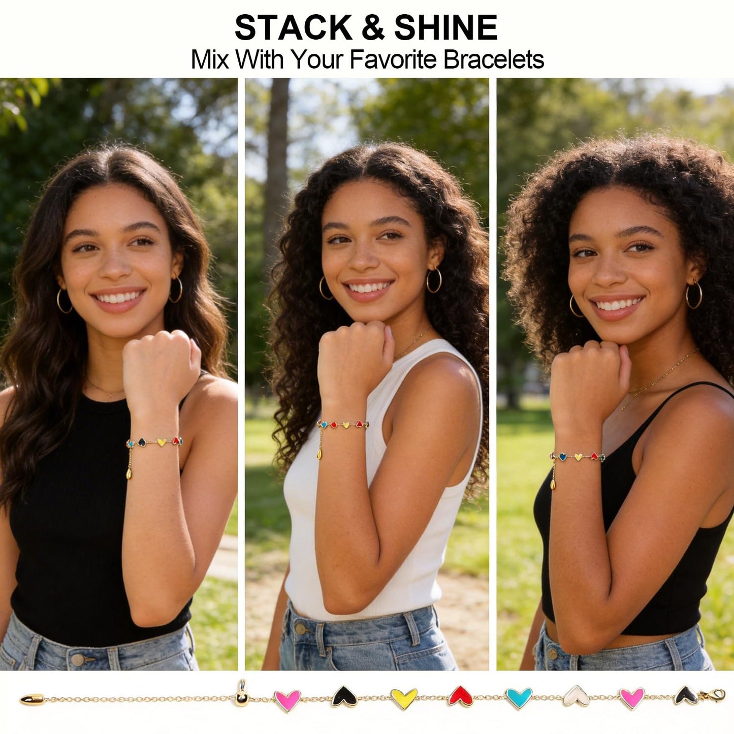 AICase Kpop Merch Heart Gold Bracelets Toys for Women Dupes Chain Bracelet in Multi Mix,Stackable Friendship Fashion Trendy Jewelry for Demon Hunters Cosplay Costume Birthday Gifts for MoM/Daughter