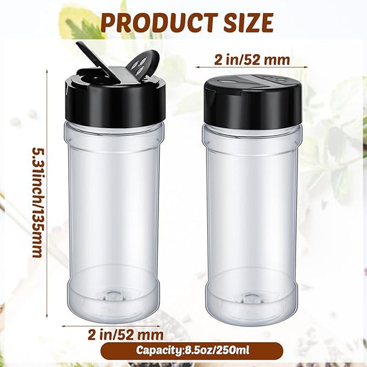 Jadive 36 Pcs Plastic Spice Jars with Shaker Lids Clear Spice Bottles Plastic Seasoning Containers Empty Shaker for Kitchen Storing Herbs Seasoning Powders Pepper Dry Goods (8.5 oz,Black)