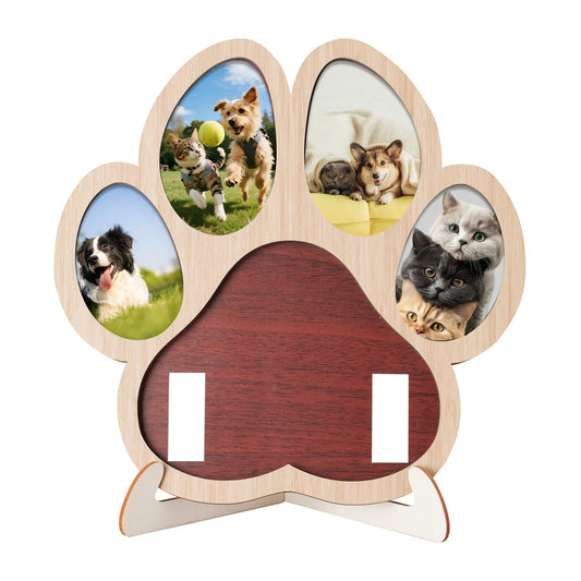 Aanqilze Pet Memorial Paw Photo Frame 4 Photo Collage Display for Dogs & Cats, Dog Keepsake Picture Frame with Collar/Harness Holder, Sympathy Gift for Pet Loss, Pet Enthusiast Commemorative Gift