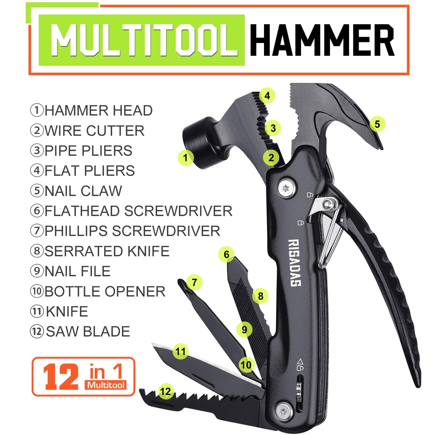 Gifts for Men - Birthday Gifts for Man, Dad, Husband, Mens Gift Ideas - Stocking Stuffers for Men, Mens Stocking Stuffers - Christmas Fathers Day Groomsmen Gift - Multitool Hammer for Camping, Hiking