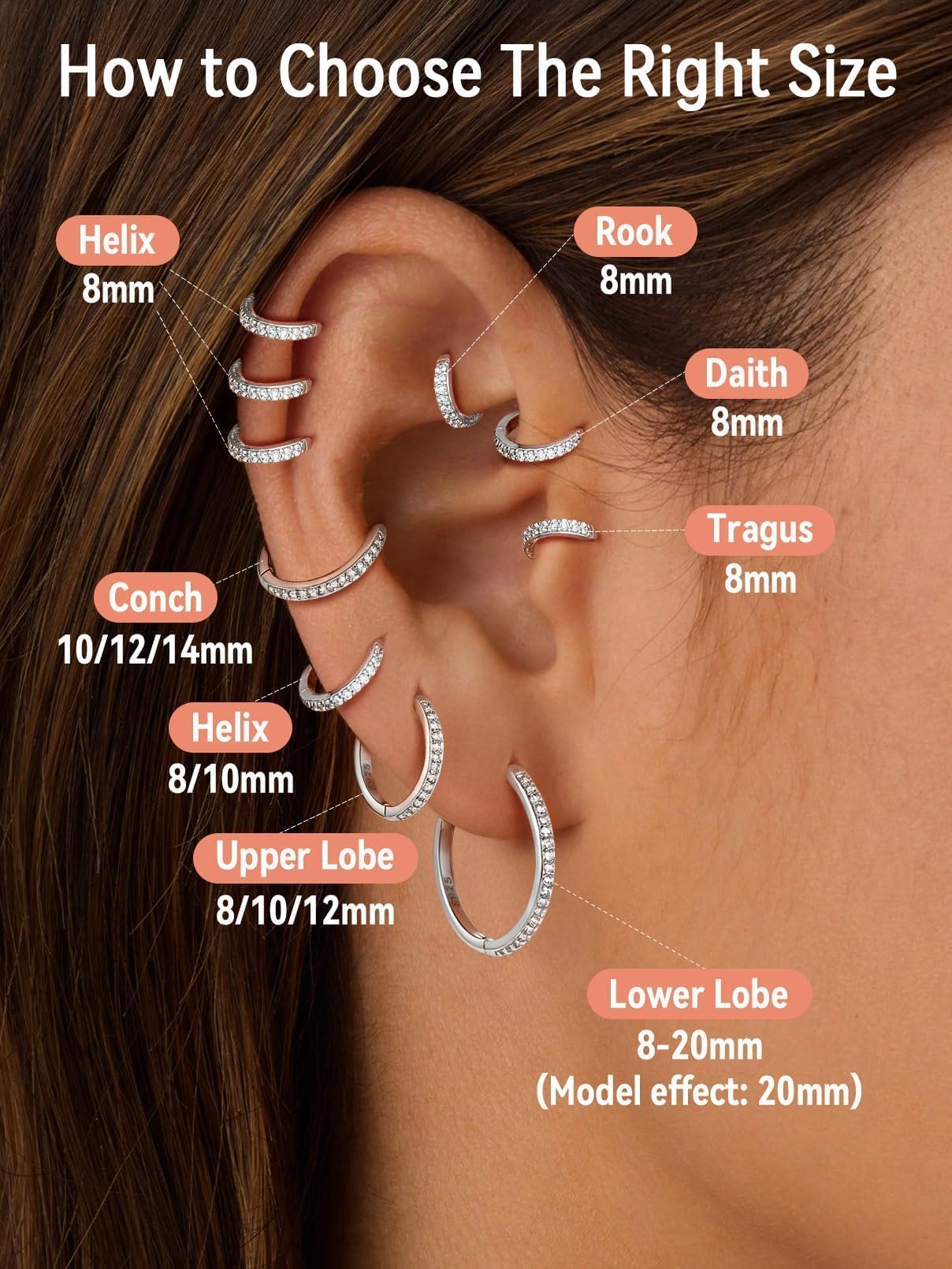 FaithHeart 925 Sterling Silver Cubic Zirconia Huggie Hoop Earrings, Small Silver Hoop Earring for Women, Hypoallergenic Cartilage Earrings for Women 6mm