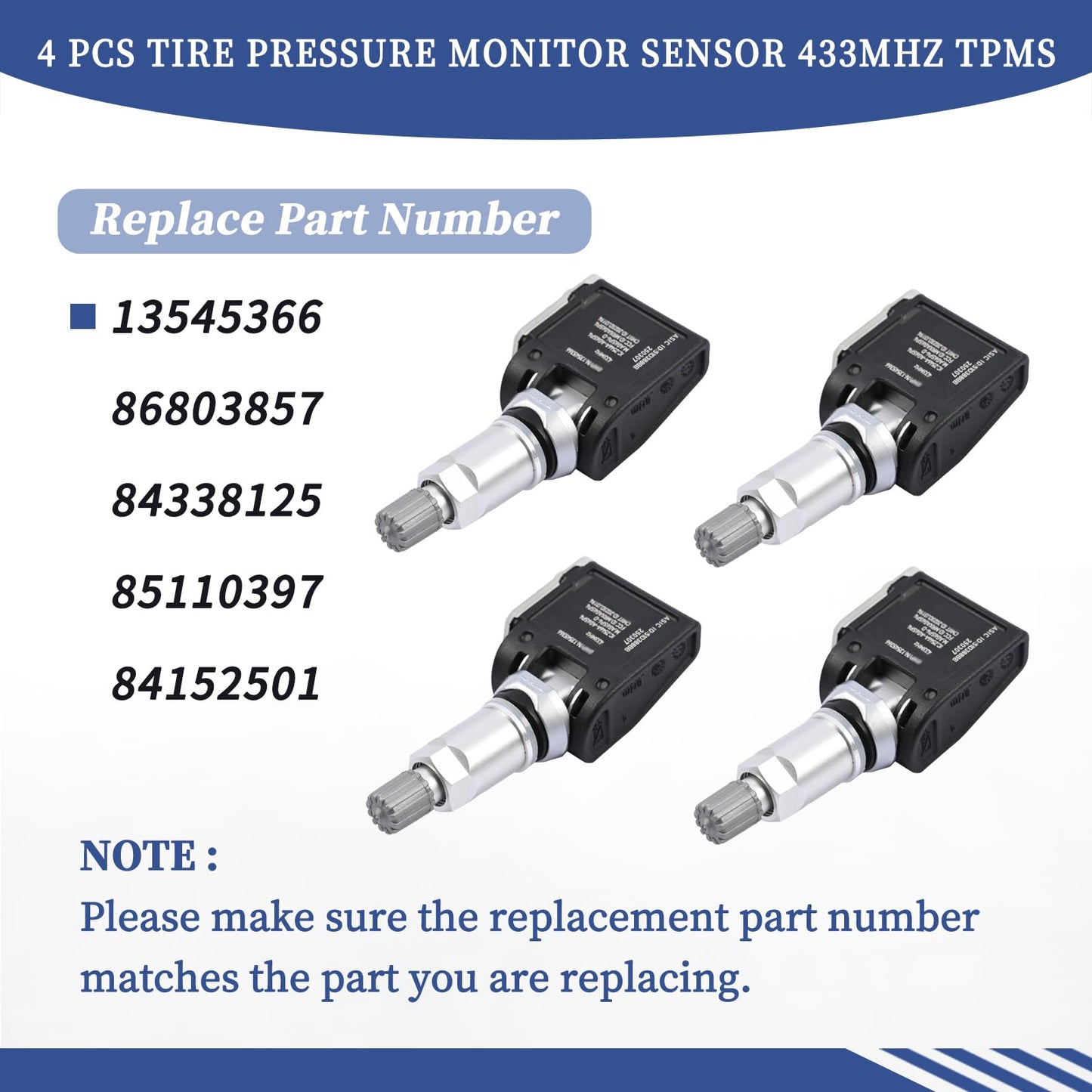 ‎Getfarway ‎‎4 Pcs Tire Pressure Monitor Sensor 433MHz TPMS 13545366 Fit for GMC Chevrolet Cadillac Sierra Silverado Suburban Tahoe Yukon Escalade 2019-2025 86803857 84338125 85110397