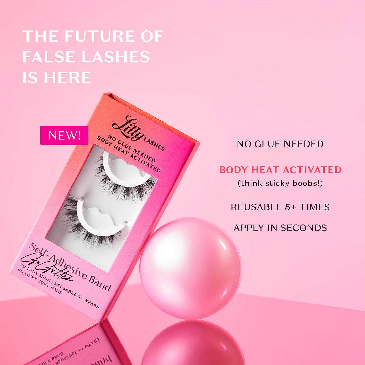 Lilly Lashes 3D Self Adhesive Eyelashes, No Lash Glue Needed, Body Heat Activated Press on Lashes, Reusable Self Adhesive Eyelashes Up to 5x, Easy to Apply & Remove (GoGetter)
