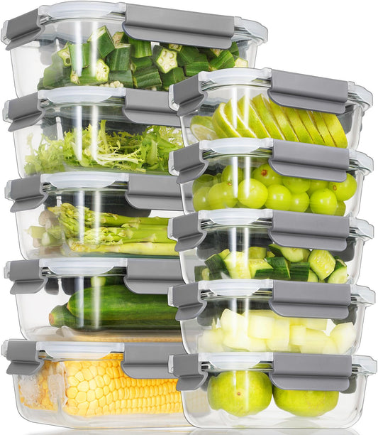AILTEC 10 Pack Glass Meal Prep Containers, Glass Food Storage Containers with Lids Airtight, Storage Container Set with Lid for Food, Bpa-free, Leak-proof, Microwave Oven Freezer Dishwasher Safe