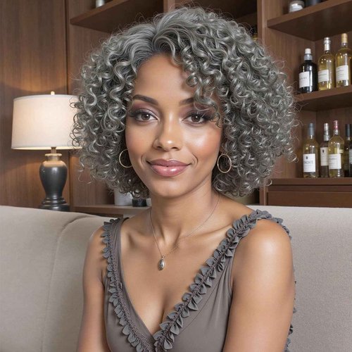 HANASCC Salt and Pepper Wigs for Women Deep Curly Grey Glueless Wigs Human Hair Mixed Kinky Curly Deep Wave Gray human hair Short Wigs for Women 10 Inch