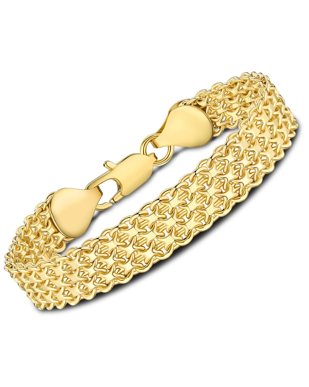 kptophk 14K Gold Plated 10mm Mesh Chain Link Bracelet | Gold Bracelets For Women | Jewelry Gift (Size: 8.2inches)