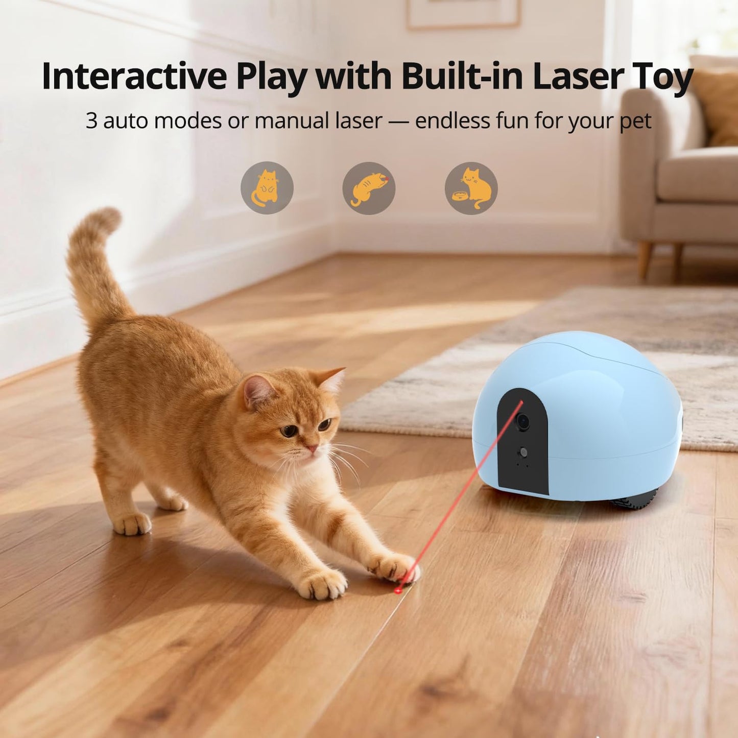 Pet Camera Robot with Treat Dispenser & Laser Toy, Motion Detection, HD Video, Night Vision, 2-Way Audio, Mobile Feeder for Cats & Dogs, App Control & Auto, AI Push with Subscription