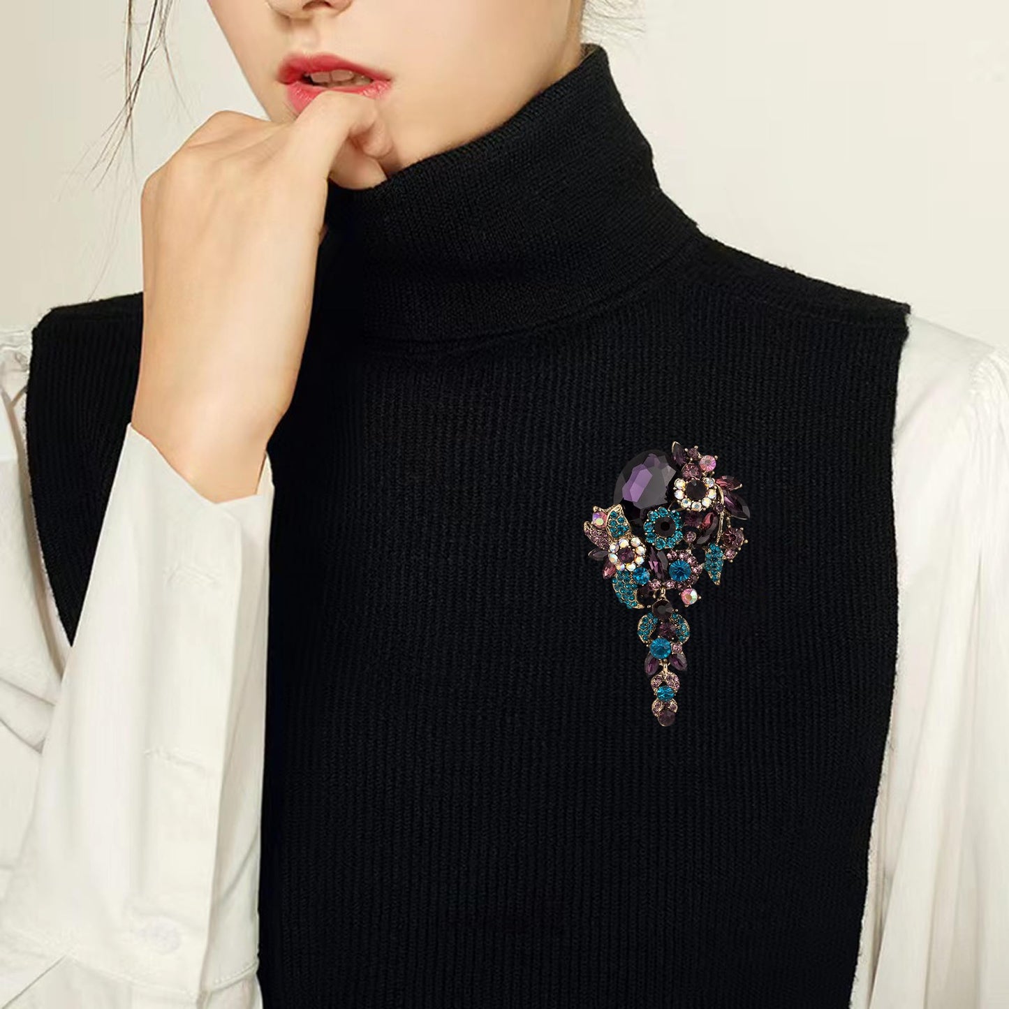 SELOVO Long Purple Flower Brooch Pin for Women Wedding Party Brooch Pendant