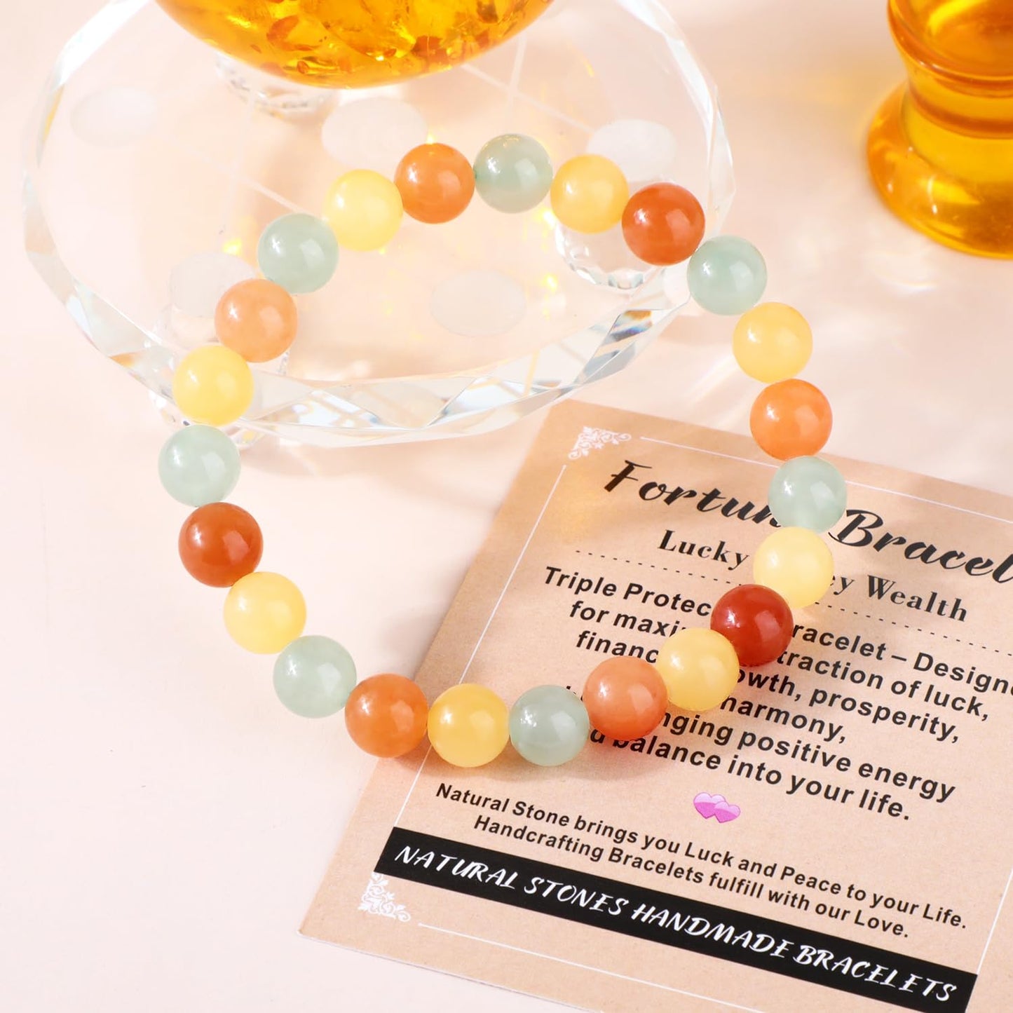 AD Beads 6mm Handmade Fortune Bracelet Elastic Bracelet – Natural Gemstone for Lucky Money Wealth – Meditation, Yoga, Healing and Energy Gift for Men Women