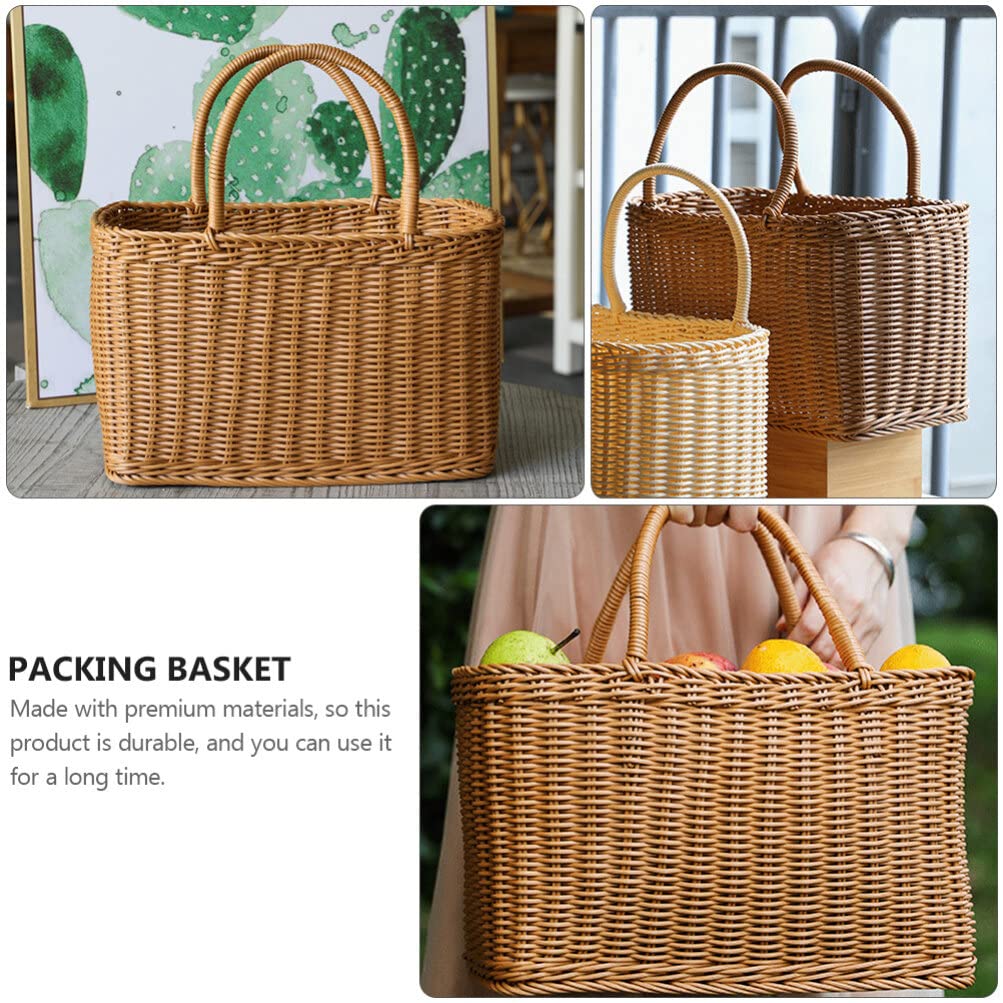 Alipis African Market Basket Oval Woven Straw Basket with Handle Ghana Plant Pot Grocery Bag Beach Tote Shopping Bag Flower Picnic for Toy Storage