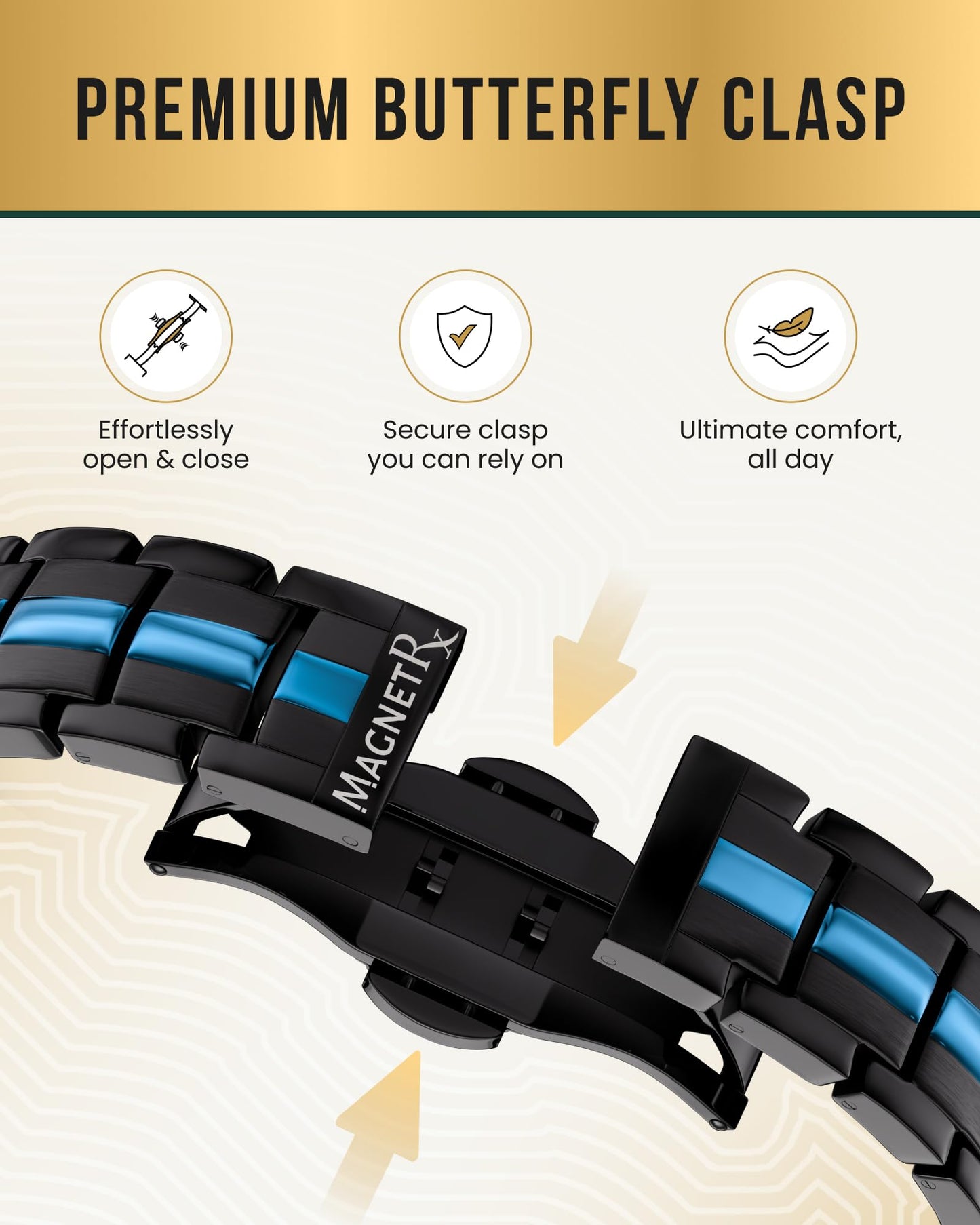MagnetRX® Magnetic Bracelets for Men - EllipseMAX 5X Strength 5,000 Gauss Magnets - Designed in USA & Patent Pending - Premium Titanium Mens Magnetic Bracelet & Adjustable Length (Black & Blue Line)