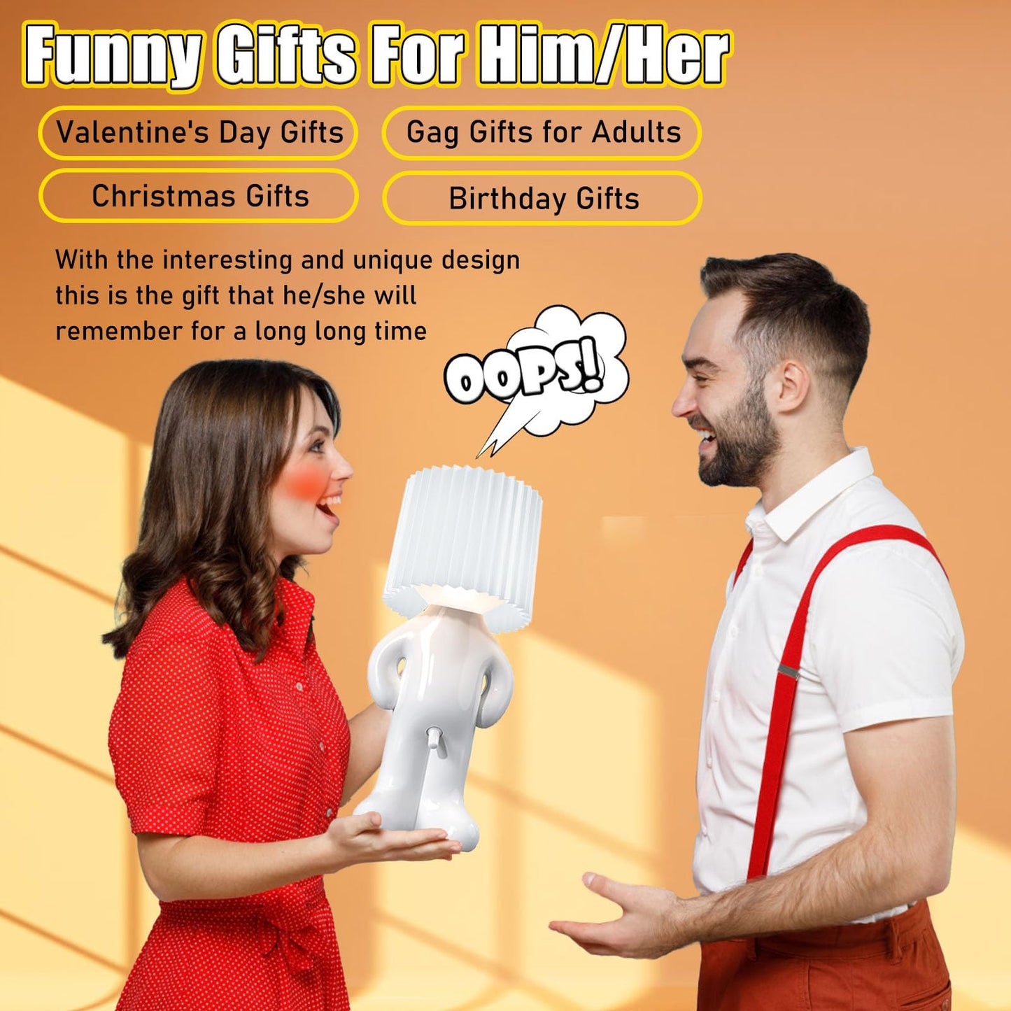 MINILIF Funny Shy Boy Table Lamp，Novelty Plug-in Table Lamp for Home, Office, Bedroom, or Desk Decor - Gift Idea for Christmas, Valentine's Day, or Birthdays