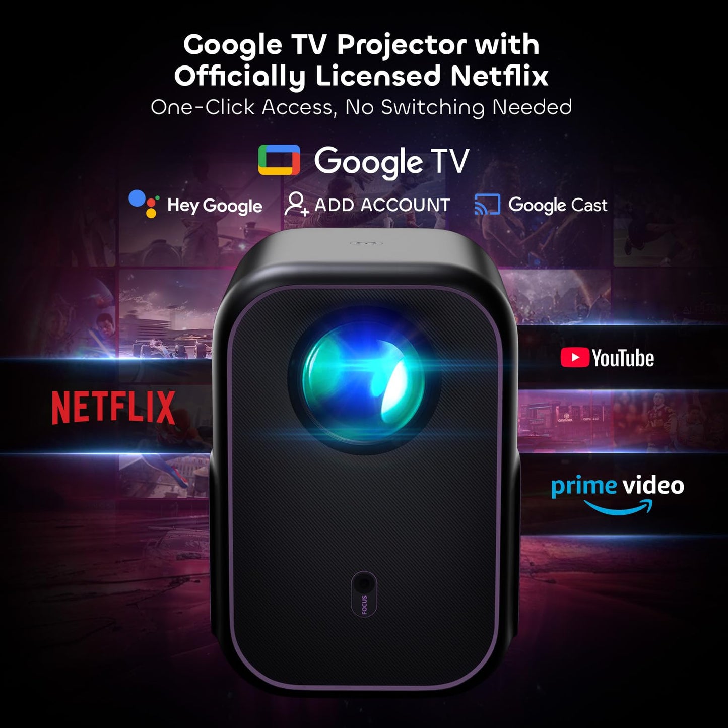 NothPJ Google TV Projector with WiFi Bluetooth, 1080P Full Ultra HD 4K Supported, Smart Projection for Home Theater Movie, Outdoor Portable Mini HDMI NothingProjector NP One