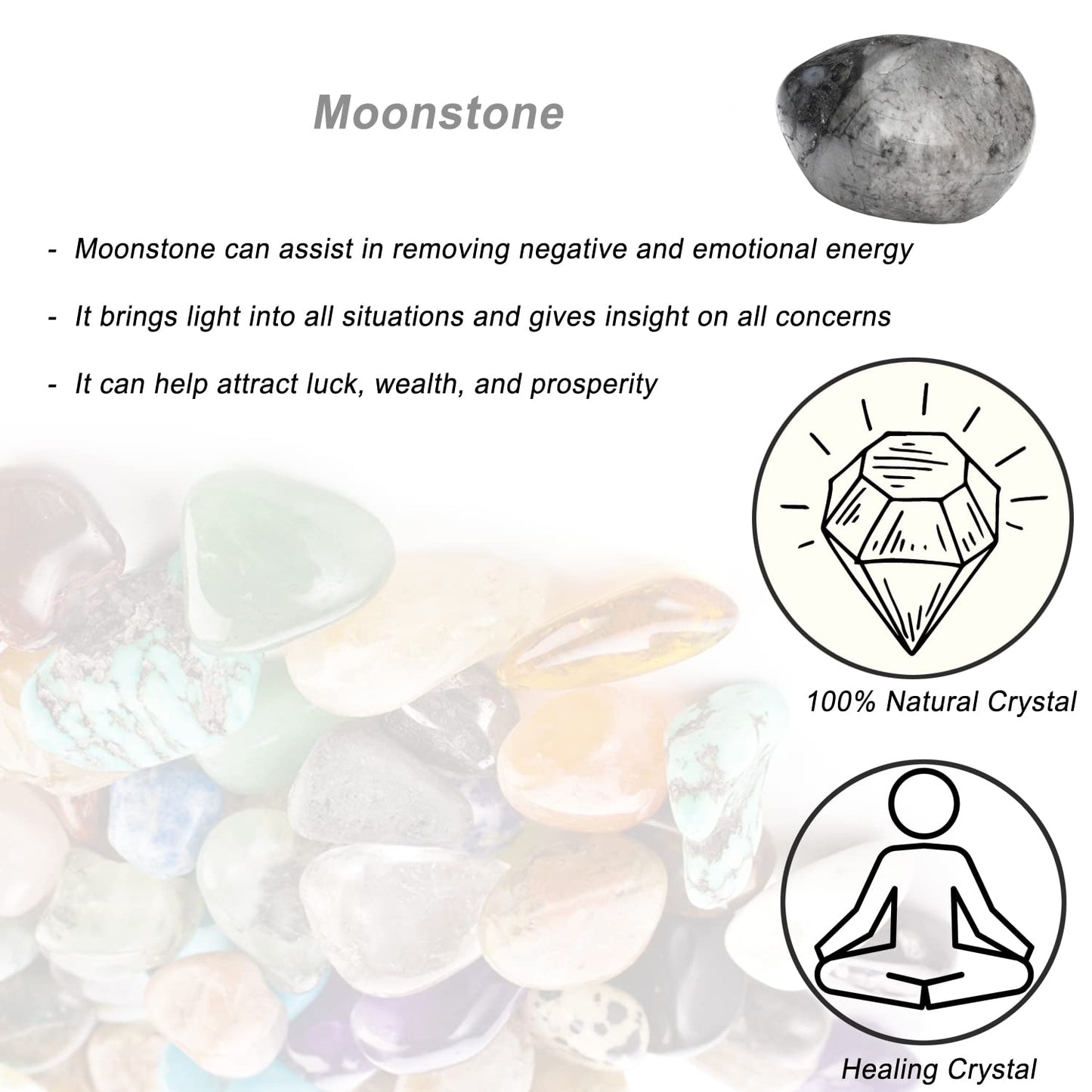 Moonstone Healing Crystal Stones, 1.25-2.0" Large Reiki Healing Gemstones Natural Tumbled Polished Stones for Energy Witchcraft Therapy Meditation