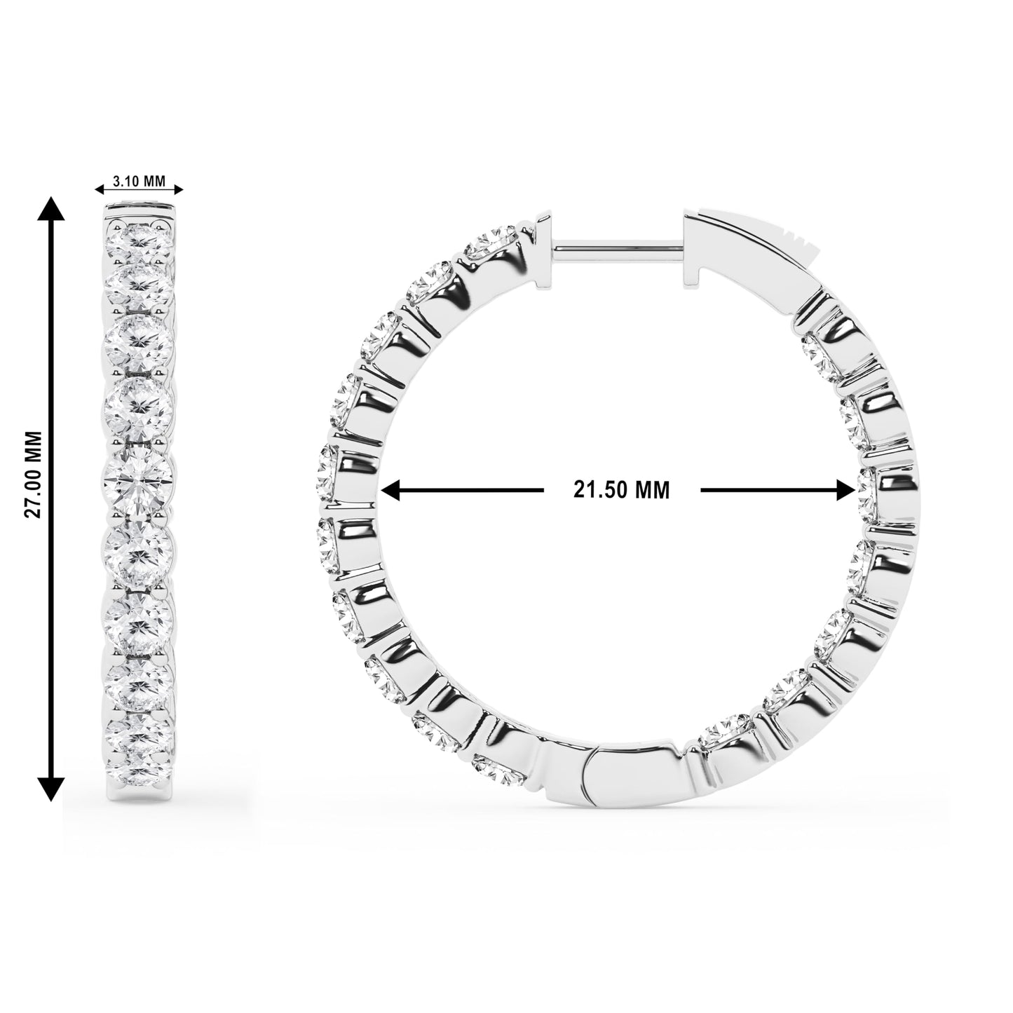 Belacqua 4.00 Carat Round Lab Grown Inside Out Diamond Hoop Earrings in Sterling Silver, Color G+, Clarity SI, Prong Set, Fine Jewelry for Women, Gift Box Included