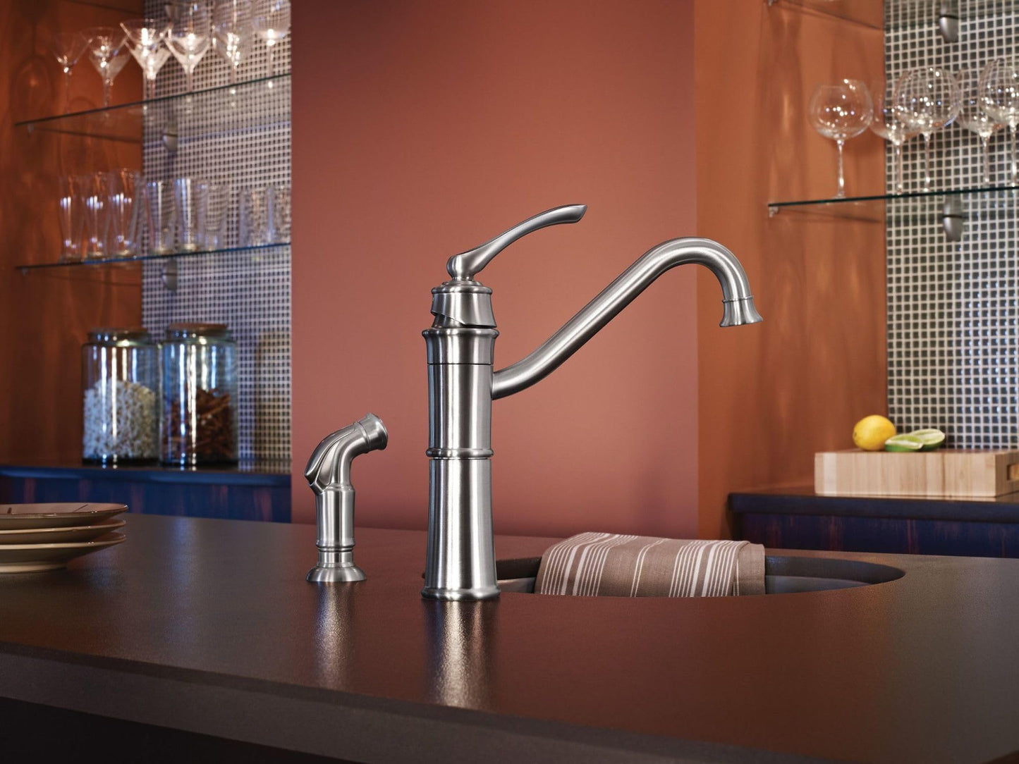 Moen Wetherly Spot Resist Stainless High-Arc Kitchen Faucet with Side Spray, 87999SRS