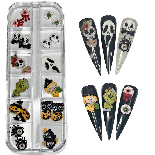 Set 24Pcs 3D Acrylic Halloween Character Nail Art Charms Handmade by Acrylic Powder For Nails (Set Halloween 24Pcs)