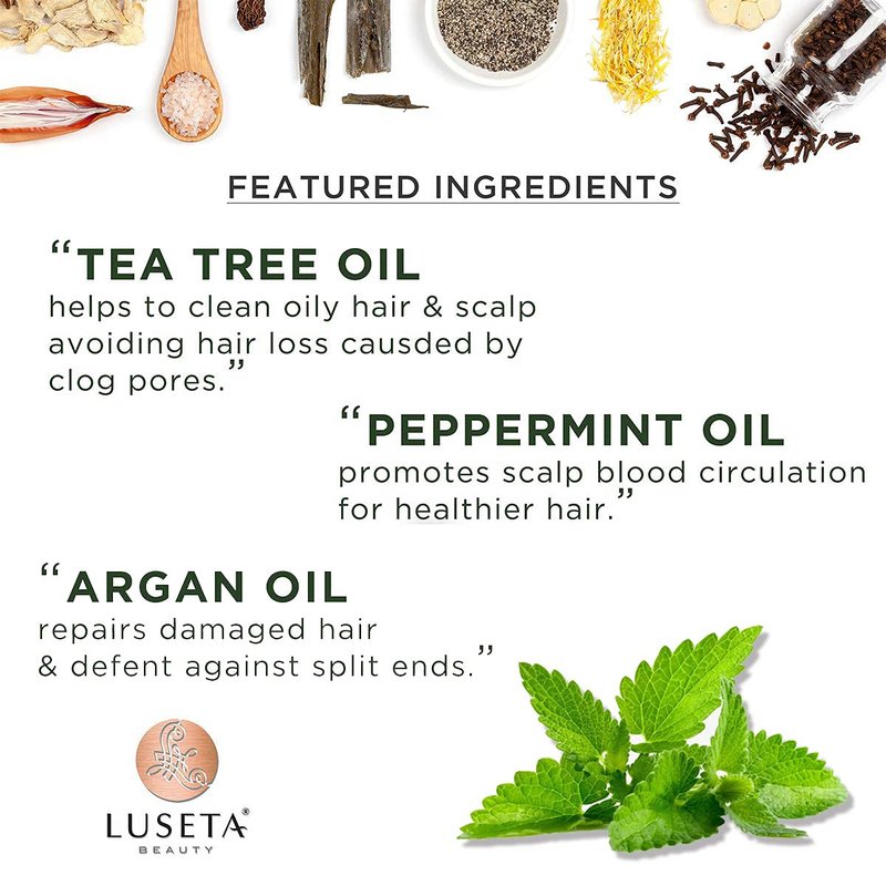 Luseta Tea Tree & Mint Shampoo Cleansing and Soothing for All Hair Types Nourishing & Invigorating Scalp Fights Dandruff 16.9 Oz